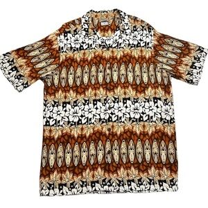 ALOHA HUT HAWAII Short Sleeve Button Down Floral Surfboard Men's Shirt Size XL